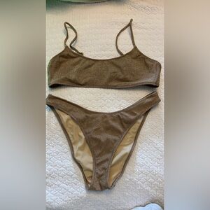 La Hearts Shimmery Bronze Bikini Set with Gold Accent